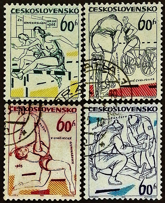 Набор почтовых марок (4 шт.). "Спорт-1965". 1965 год, Чехословакия.