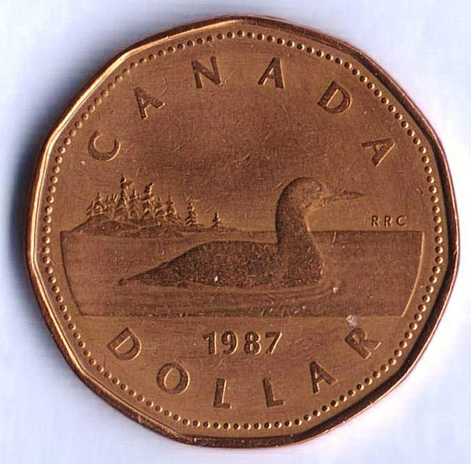 Монета 1 доллар. 1987 год, Канада.