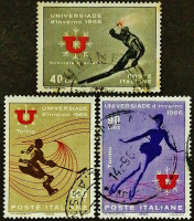 Набор почтовых марок (3 шт.). "Зимняя универсиада". 1966 год, Италия.