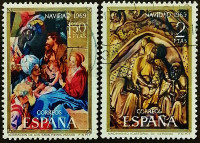 Набор почтовых марок (2 шт.). "Рождество-1969". 1969 год, Испания.