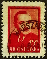 Почтовая марка (15 zl.). "Президент Польши Болеслав Берут". 1948 год, Польша.