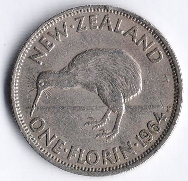 Монета 1 флорин (2 шиллинга). 1964 год, Новая Зеландия.