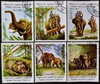 Набор почтовых марок (6 шт.). "Азиатские слоны". 1982 год, Лаос.