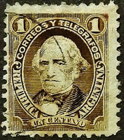 Почтовая марка (1 c.). "Далмасио Велес Сарсфилд". 1891 год, Аргентина.