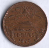 Монета 20 сентаво. 1970 год, Мексика.