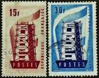 Набор почтовых марок (2 шт.). "Europa (C.E.P.T.) - Восстановление". 1956 год, Франция.