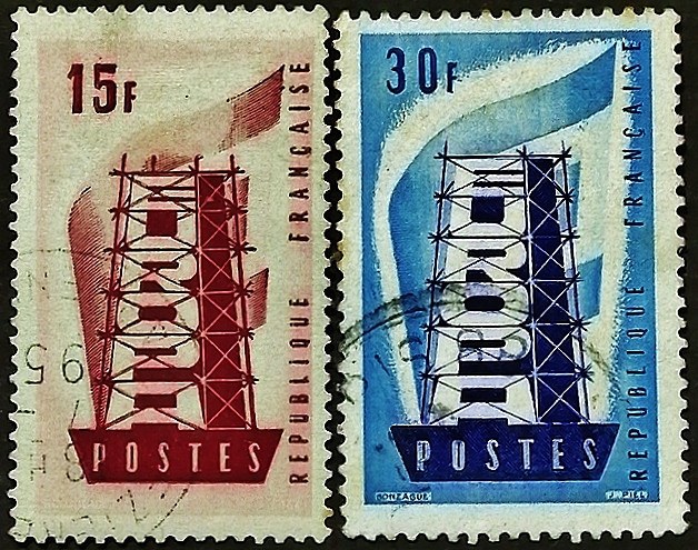 Набор почтовых марок (2 шт.). "Europa (C.E.P.T.) - Восстановление". 1956 год, Франция.