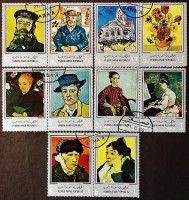 Набор почтовых марок (10 шт.). "Картины Ван Гога (серебряная рамка)". 1968 год, Йемен(АР).
