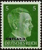 Марка почтовая (5 rpf.). "Адольф Гитлер «OSTLAND»". 1941 год, СССР (Германская оккупация в ВОВ).