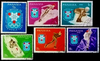 Набор почтовых марок  (6 шт.). "Зимние Олимпийские игры 1968 года - Гренобль". 1968 год, Панама.