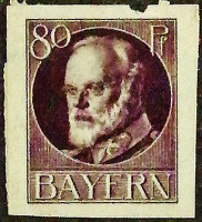 Марка почтовая (80 pf.). "Король Людвиг III". 1920 год, Бавария.