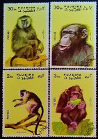 Набор марок (4 шт.). "Обезьяны". 1971 год, Фуджейра.