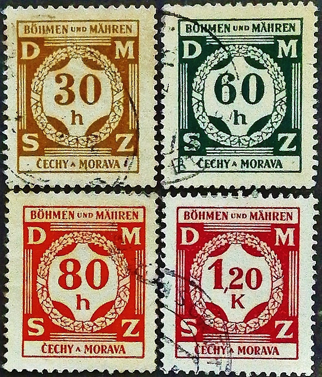 Набор служебных марок (4 шт.). "Числа". 1941 год, Богемия и Моравия.