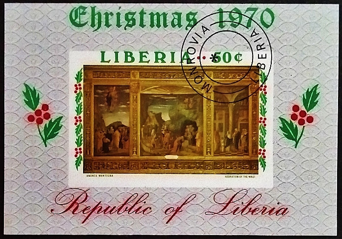 Мини-блок. «Поклонение волхвов», Андреа Мантенья. 1970 год, Либерия.