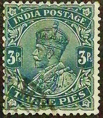 Почтовая марка (3 p.). "Король Георг V". 1926 год, Британская Индия.