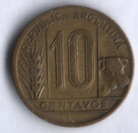 Монета 10 сентаво. 1946 год, Аргентина.