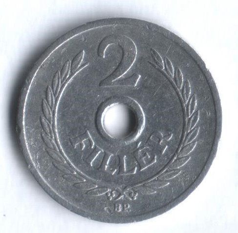 Монета 2 филлера. 1950 год, Венгрия.