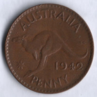 Монета 1 пенни. 1942(m) год, Австралия.