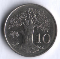 Монета 10 центов. 1991 год, Зимбабве.