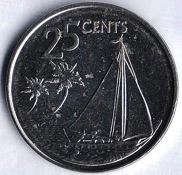 Монета 25 центов. 2015 год, Багамские острова.