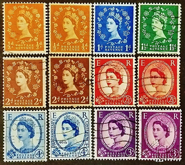 Набор почтовых марок (21 шт.). "Королева Елизавета II". 1953-1960 годы, Великобритания.