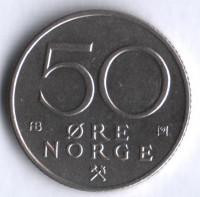 Монета 50 эре. 1974 год, Норвегия.
