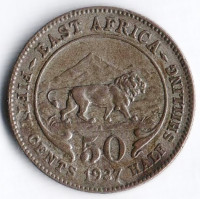 Монета 50 центов. 1937(H) год, Британская Восточная Африка.