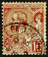 Почтовая марка (10 c.). "Принц Альберт I". 1901 год, Монако.