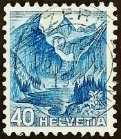 Почтовая марка. "Озеро Зеальпзе и гора Зентис". 1948 год, Швейцария.