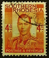 Почтовая марка (4 c.). "Король Георг VI". 1937 год, Южная Родезия.