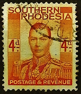 Почтовая марка (4 c.). "Король Георг VI". 1937 год, Южная Родезия.