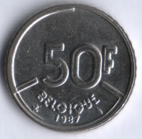 Монета 50 франков. 1987 год, Бельгия (Belgique).