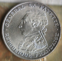 Монета 100 франков. 1987 год, Франция. Лафайет.