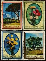 Набор почтовых марок (4 шт.). "Флора". 1966 год, Италия.