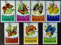 Набор почтовых марок (7 шт.). "Бабочки". 1975 год, Гренада.