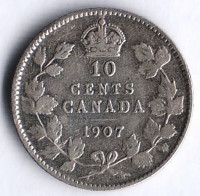 Монета 10 центов. 1907 год, Канада.