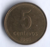 Монета 5 сентаво. 2007 год, Аргентина.