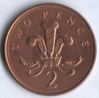 Монета 2 пенса. 1999 год, Великобритания.