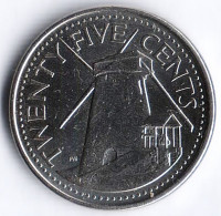 Монета 25 центов. 2022 год, Барбадос.