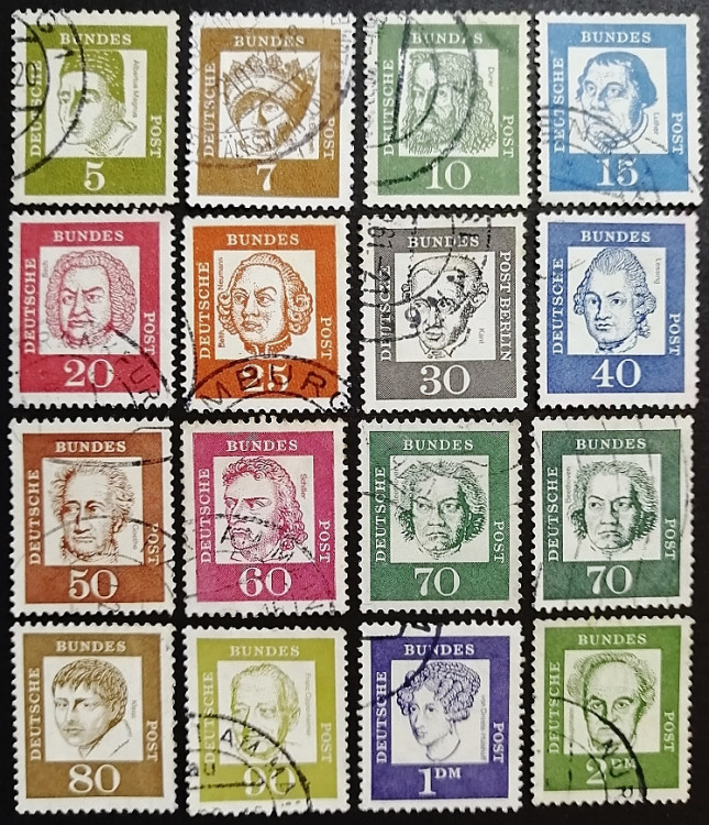 Набор почтовых марок (15 шт.). "Выдающиеся немцы". 1961-1964 годы, ФРГ.