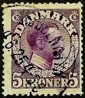 Почтовая марка (5 kr.). "Король Кристиан X". 1920 год, Дания.