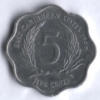 Монета 5 центов. 1999 год, Восточно-Карибские государства.
