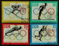 Набор почтовых марок  (4 шт.). "Зимние Олимпийские игры 1964 года - Инсбрук". 1963 год, ГДР.