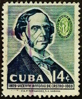 Почтовая марка (14 c.). "Висенте Антонио де Кастро". 1958 год, Куба.