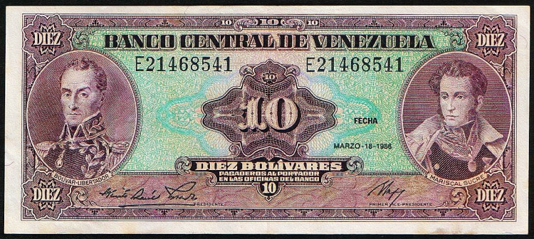 Бона 10 боливаров. 1986 год, Венесуэла.