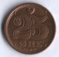 Монета 25 эре. 1995 год, Дания. LG;JP;A.