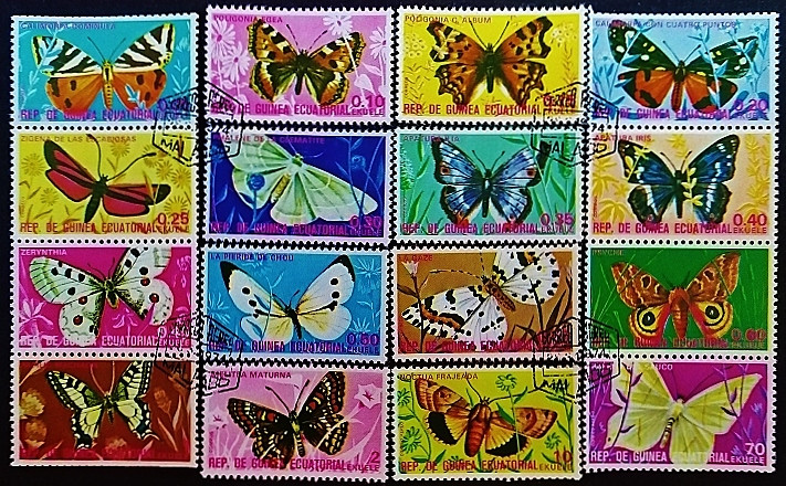 Набор почтовых марок (16 шт.). "Бабочки". 1975 год, Экваториальная Гвинея. Набор почтовых марок (16 шт.). "Бабочки". 1975 год, Экваториальная Гвинея.