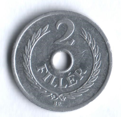 Монета 2 филлера. 1952 год, Венгрия.