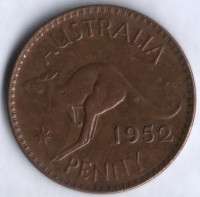 Монета 1 пенни. 1952(m) год, Австралия.