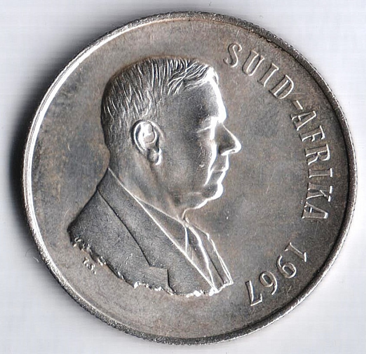 Монета 1 ранд. 1967 год, ЮАР. SUID-AFRIKA.